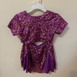 Revolution Dancewear Two Piece Kids Purple Sequin Dance Costume Size Large Child